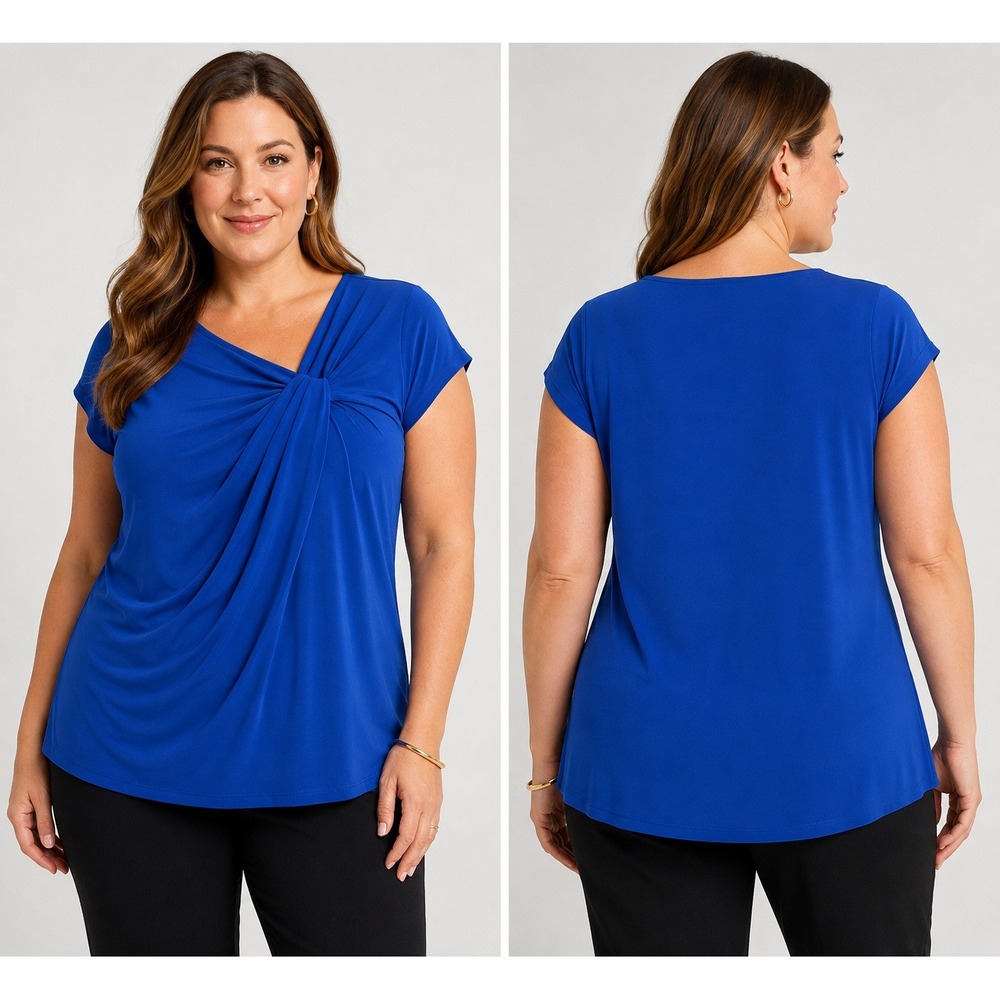 Kenneth Cole New York Royal Blue Twist Front V-Neck Blouse Top 1X